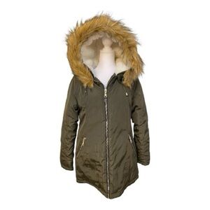 Madden NYC Olive Parka With Removable Faux Fur On Hood